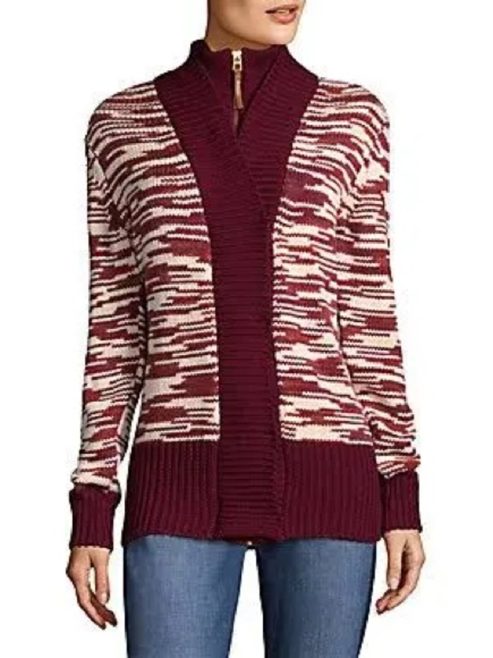 Tory Burch Olivia Wool Zip Front Cardigan Sweater small